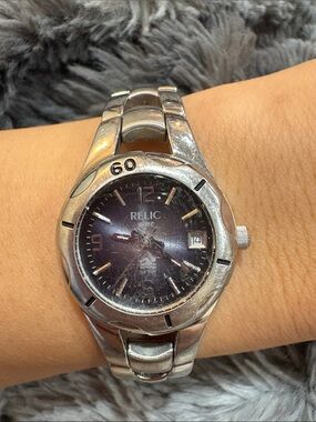 Relic Silver Wristwatch with Dark Dial